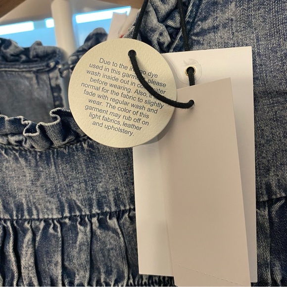 For The Republic Women’s Medium Ruffled Denim Top, flutter sleeves - Picture 5 of 6